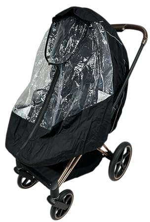 Universal Regenschutz für Kinderwagen Transparent mit Schwarz Wasserdicht mit Reißverschluss