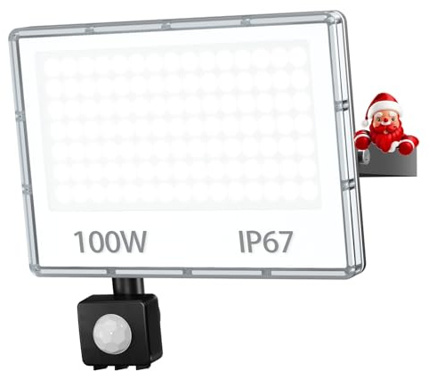 TOPAUBUB LED Strahler Außen mit Bewegungsmelder 100W - 10000LM 6500K LED Scheinwerfer Futer mit Bewegungsmelder Kaltweiß 1 Stücke IP67 Aussenstrahler Wasserdicht für Garten/Hof/Außenbereich