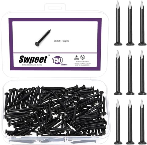 Swpeet 150 st 5 cm (2 tum) 3/4 svart hårdvara naglar sortiment kit, stål nagl, 2x20mm galvaniserade naglar, små naglar, efterbehandling naglar, vägg, tränaglar, för betong tegelsten ﻿ (30mm)