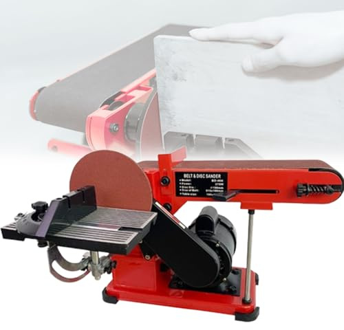 Levigatrice a nastro da banco da 350 W, velocità del motore 950 giri/min, velocità della linea del nastro abrasivo 13,5 m/s, regolabile liberamente da 0 a 45 °, banco da lavoro a nastro quadrato da