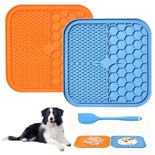 AiQInu 2 Piezas Alfombra para Lamer Perros y 1 Espátula de Silicona, Lickimat Perros con Ventosa Sin BPA, para Bañarse Arreglarse Entrenar y Cuidado de Las Garras