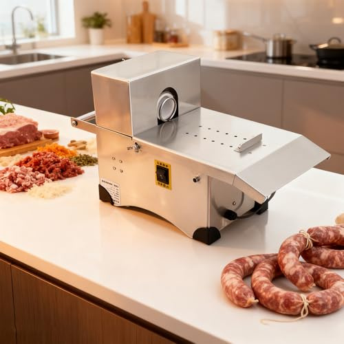XEEAOFE Electric Sausage Stuffer and Tying Machine, Automatic Sausage Linker 10-50mm with Foot Switch, Two Modes for Commercial and Home Use