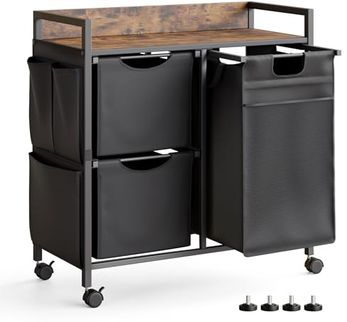 Mondeer Laundry Hamper with 3-Compartment, 100 L Pull-Out Laundry Sorter | Laundry Basket with Wheels Removable Liners and Side Pockets for Bedroom Bathroom
