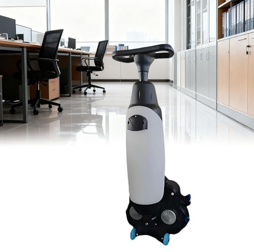 HuanEssentric 17 Walk Behind Commercial Floor Scrubber Buffer Polisher Machine,Dual Brushes,12000 Sqft/H,Cordless Lightweight,Rechargeable for Office,Small Commercial Spaces White