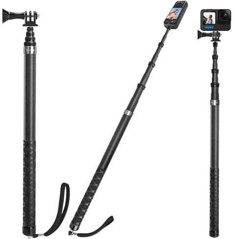 3 m/300 cm osynlig selfiepinne för Insta 360 X5 X4 X3 ONE X2 DJI Osmo 360, kolfiber selfie pinne lång selfiestav monostativ med adapter för GoPro Hero 13 12 11 10 9 svart, silver
