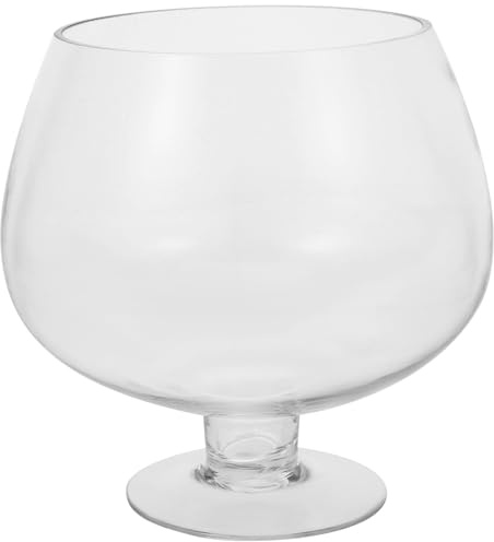 CVUTOVO Betta-Fischglas aus Glas – 1000 ml runder Hydrokultur-Pflanztopf – Hydrokultur-Terrarium aus Weinglas – 10 cm großes Aquarium mit Lotusblume für den Schreibtisch
