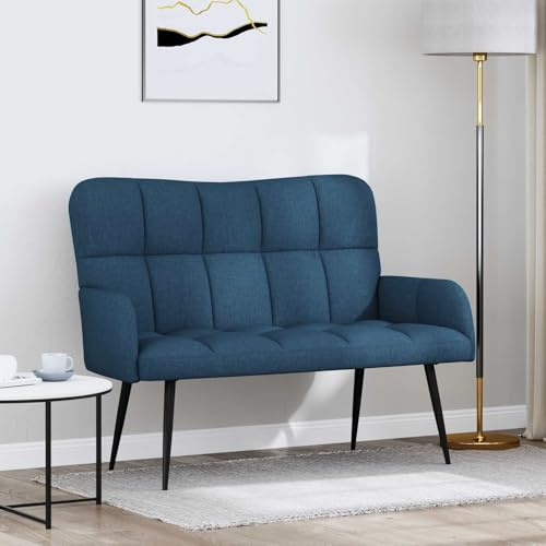 PUGYNBK Relax Zweisitzer-Sofa Blau 115 x 61 x 87 cm aus Stoff und Holz, mit geschlossener Rückenlehne und hellgrauen Polyester-Armlehnen, Moderne Form für Wohnzimmer oder Schlafzimmer,