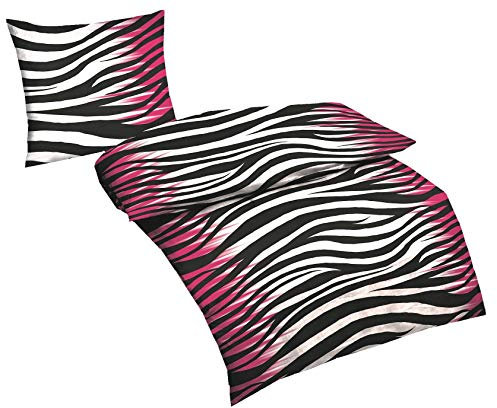 4 Teilige BETTWÄSCHE Microfaser Bettbezug Übergröße 2x 155x220cm 2x Kopfkissen Bezug 80x80cmTOP Tierfell Muster Streifen Schwarz Weiß Pink ZEBRA