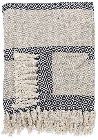 Bloomingville Rofus Tagesdecke aus Cotton Acryl und Polyester in der Farbe Blau-Grau-Creme, Maße: 130cm x 160cm, 40112002