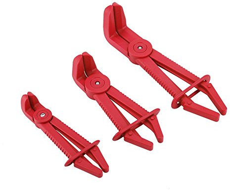 3Pcs Flexible Hose Clamp Tool Set Plastic Brake Fuel Water Line Clamps Pinch-Off Pliers Kit (Red)