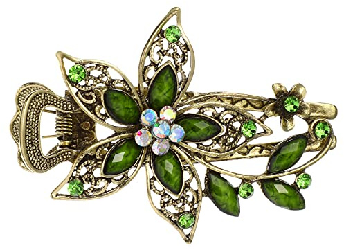 FRCOLOR Vintage Damen Blumen Kristall Haarspangen Haarschmuck Grün