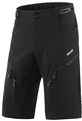 ARSUXEO Cykelshorts herr mountainbike shorts utan vadderad cykel mountainbike shorts vattentålig 1903, Svart, L