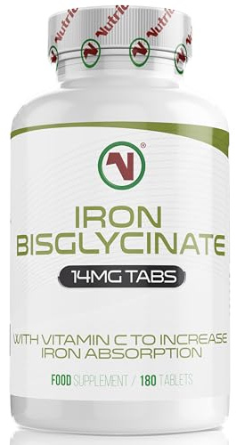 Nutriodol Iron Tablets High Strength 14mg - 180 Tablets, 6 Months Supply - Vegan Iron Supplements for Women and Men - Ferrous Fumarate, Reduces Tiredness and Fatigue | (180)