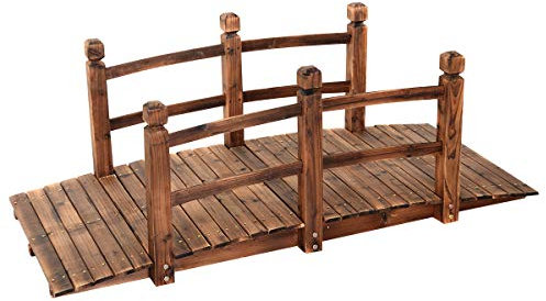 GOPLUS Pont en Bois Rustique et Massif avec Main Courante, Décoration de Jardin Pont d'Étang, Supporte de Poids Maximum 100 KG, 150 x 67 x 55CM (Brun)