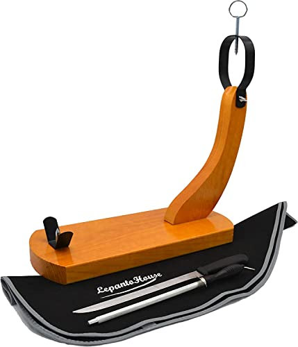 LepantoHouse Schinkenhalter, Modell Hammon in Honigfarben, mit Schinkenmesser und Schinkenabdeckung, geeignet für Zuhause als Restaurant, Schwarz