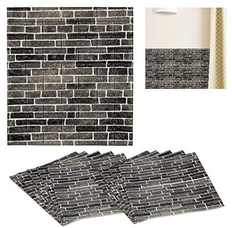 10 x Wandpaneele, selbstklebend, zuschneidbar, 3D Paneele, Wandverkleidung Steinoptik, 77x70 cm, Steinpaneele, anthrazit