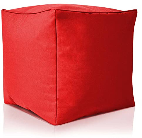 Green Bean Sitzsack-Hocker 40x40x40cm mit EPS-Perlen Füllung - Fußhocker Fußkissen Sitz-Pouf für Sitzsäcke - Bodenkissen für Kinder und Erwachsene - Fußablage Sitzkissen Sitzhocker Rot