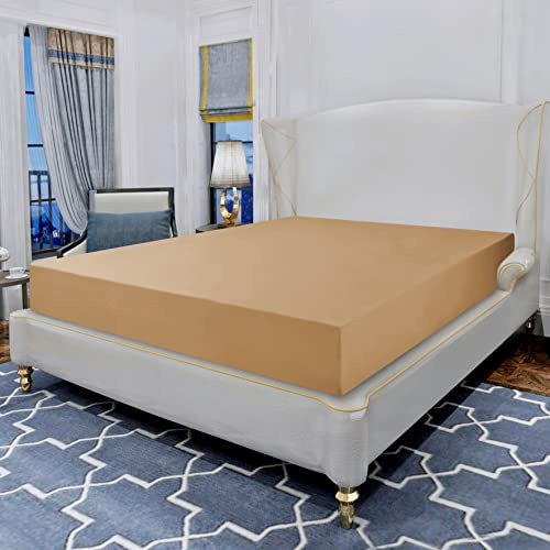 Elegant Comfort Lussuoso lenzuolo con angoli elasticizzati a 1500 fili, qualità egiziana, resistente alle pieghe, con tasca profonda, ultra morbido, colore cammello, colore: oro cammello
