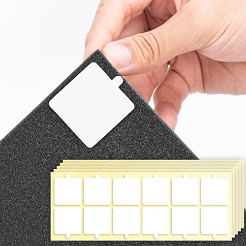 Sonicism Lot de 60 carrés de ruban adhésif double face en forme de pyramide pour feuilles de mousse acoustique, montage mural robuste pour panneaux acoustiques en mousse de polyester, carrés de 3,6