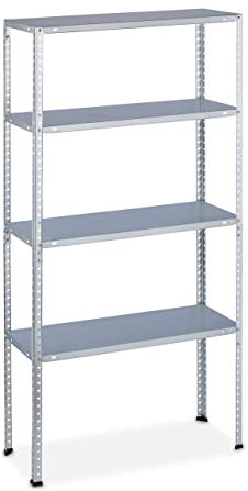 Relaxdays Schwerlastregal, Traglast: 200 kg, 4 Ebenen, HxBxT: 150 x 75 x 30 cm, Keller & Garage, Stahl, verzinkt, Silber