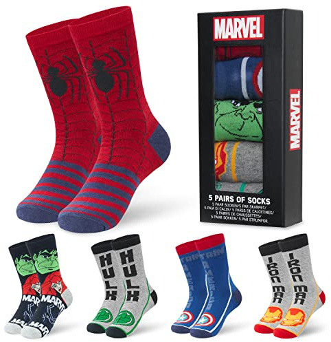 Marvel Avengers Socken Herren Teenager Größe 40–45, 5er-Pack Weich und Atmungsaktiv Herrensocken Set, Geschenke für Männer (40/45 EU, Mehrfarbig)