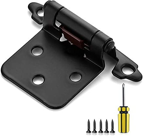 Ravinte 50 Pack 25 Pairs 1/2 Overlay Cabinet Door Hinges Kitchen Black Semi-Concealed Hinges Face Mount Self-Closing Cabinet Hardware with Bumpers & Screwdriver