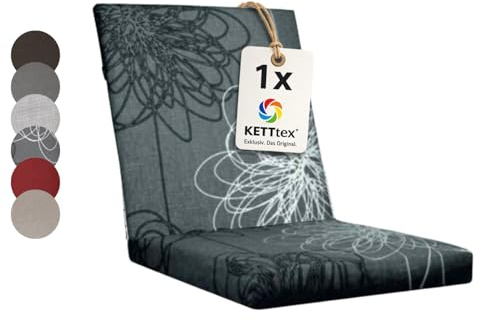 KETTtex Comfort Auflage Niederlehner anthrazit floral I Gartenstuhl Polster 100x50x4/7cm I hochwertige und Pflegeleichte Sesselauflage I Wetter- und formbeständige Stuhlauflage I KTH2 Sitzauflage