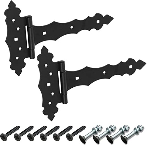 BRESKO Kreuzgehänge dekorativ Ladenband Scharnier T Bänder Torband Türbänder verzinkt 2er Set mit Schrauben (Schwarz, 200x50x170 mm)