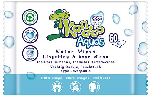 Kandoo Aquas 99% Water Based Flushable Moist Toilet Tissues, 12 x 60 Wipes ( Total 720 wipes), Biodegradable, Plastic Free, Toilet Training Wet Toilet Tissues, Toddler Wipes, Multipack