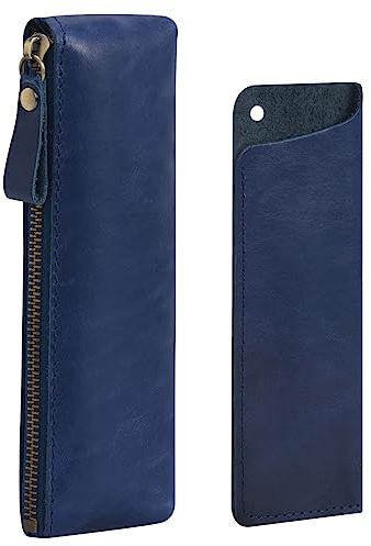 Wonderpool Leder 1pc Federmäppchen und 1pc Füllfederhalter Halter - Tragbarer Kompakter Zeichenstift Schreibwarenbeutel für Schule Büro Reise Organisator