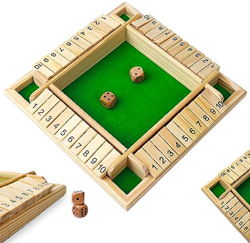 BGNXHYB Shut The Box - Gioco di dadi per 4 giocatori, gioco da tavolo in legno con 2 dadi, matematica, giochi da tavolo, giochi di matematica per bambini e adulti