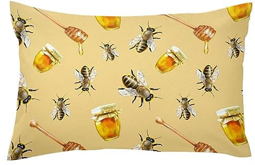 Watercolor Bees and Honey Jars Cushion Covers, 1 Pack Throw Pillow Covers Decorative Soft Velvet Pillowcase for Couch Sofa Bed Car Living Room, 16x24 Inch