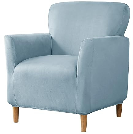 LiveGo Stretch Mid Century Modern Armchair Slipcover 1-Piece Jacquard Accent Chair Covers with Arms Soft Waterproof Chair Slipcovers for Living Room Furniture Protector Office (Velvet Light Blue)