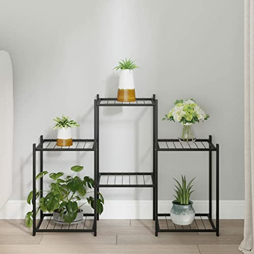 Camerina Blumenständer 83x25x60 cm Schwarz Eisen Pflanzenroller Pflanzenuntersetzer Pflanzenroller Witterungsbestaendig