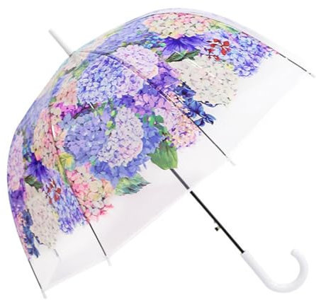 Chesoon Clear Flower Umbrella Auto Opened with Transparent Windproof Dome Canopy for Girls Ladies Elegant Party Wedding Umbrella,White