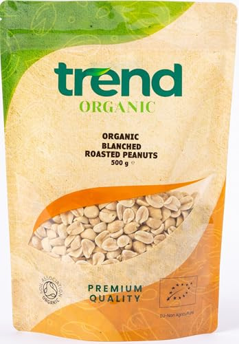 Trend Organic Blanched Roasted Peanuts, 500g - Ideal for Snacking, Baking, and Nutrient-Rich Recipes, Certified Organic, Vegan, Non-GMO, No Preservatives, High Fibre, High Protein
