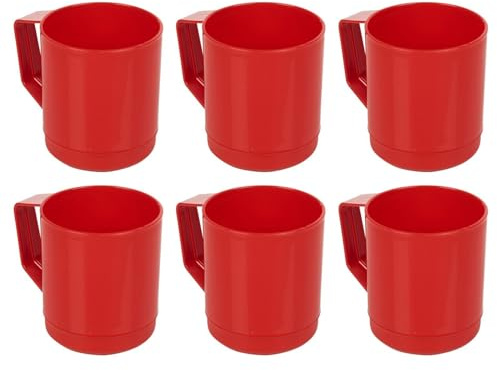 URBN-CHEF 6 Set Plastic Mug Tumbler Cup & Handle Party BBQ Microwave Dishwasher Safe 260ml (Red)