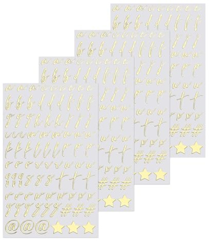 QUARKZMAN 4 Blätter Buchstaben Aufkleber, 3D Selbstklebende Groß Klebebuchstaben Sticker für Postfach,Schilder,Adressnummer,DIY Scrapbooking,Dekoration,Gold