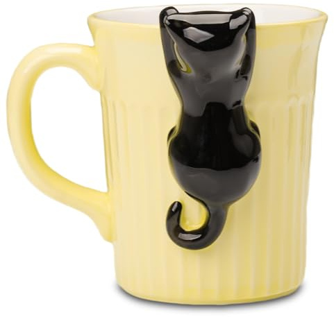 ZONSUSE Süße Katze Becher,Lustige Tasse mit Guckender Cat,Hinterhältige Cat Tasse,Personalisierte Katze Kaffeetasse,Geschenke für Frauen Männe, Katzenliebhaber, Kinder, 350ml (Schwarze Kätzchen)