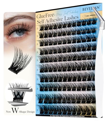 BEYELIAN Self Adhesive Eyelashes Clusters,120PCS Press On Lashes Pre Glued Eyelash extension No Glue Need Cluster Lashes