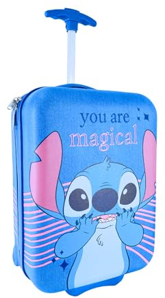 Disney Stitch Koffer für Mädchen, Handgepäck, 2 Stabile Räder, Verstellbarer Teleskopgriff, ABS Hartschalen Trolley, Geschenk für Mädchen und Jugendliche