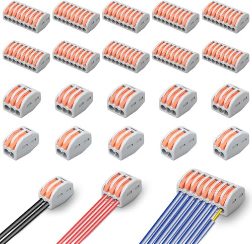 Connettori compatti per conduttori, 20 pezzi morsetti lucidi con leva di comando, blocchi di collegamento elettrici, morsettiera Connettore cavi per cavi, liberamente combinabili 2/3/8 porte