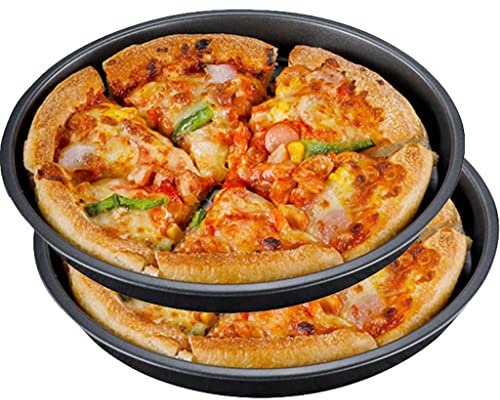 CHFYIJYHM Confezione da 2 teglie per pizza antiaderenti in acciaio al carbonio, adatte per cuocere, grigliare, torte e torte (28,5 x 27 x 2,5 cm)
