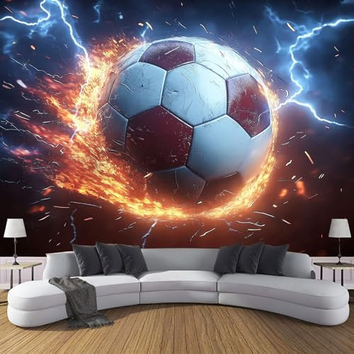 MIATCENRT Photo Wallpaper 200X150Cm (Wxh), Silk Cloth Wall Art Moderne 3D Mural, Fantasy Wallpaper Wall Paper Roll Fire Football Patterned for Living Room Bedroom Kitchen Hallway