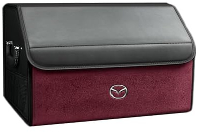 DDVOS Kofferraum Organizer für Mazda 2 3 6 CX-3 CX-5 CX-30 CX-60 CX-80 MX-30 MX-5 Axela BT-50, mit Deckel, Faltbare Aufbewahrungstasche Auto Kofferraum Leder Organizer Box,C Red-B M