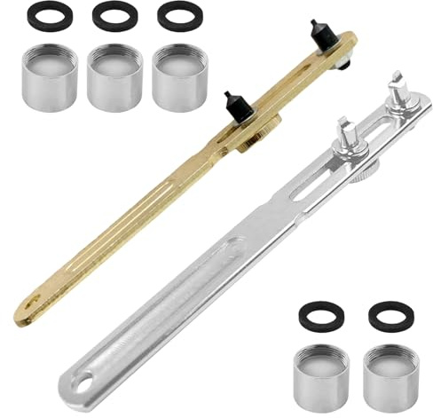2 Stück Perlator Schlüssel,Werkzeug zum Entfernen der Sprudelkartusche (1 × U-Schlüssel + 1 × Schraubenschlüssel), Eisen, Länge 14.5 cm, Armaturenzubehör, für Sprudler, Luftsprudler (Gold+Silber)