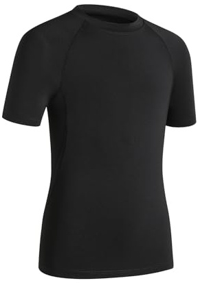 HYCOPROT Boys' Compression Shirt Short Sleeves Kid Performance Undershirt Athletic Base Layer Top Quick Dry Breathable Shirt Black