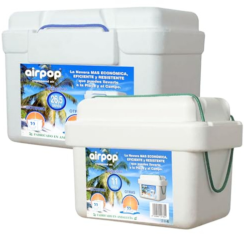 IPACK- Pack Neveras Portátiles de Corcho Blanco Maxi 26,5L + Mini 11L - Caja Isotérmica de Poliestireno para Alimentos y Bebidas. Gran Capacidad, Eficiente y Ligera - Asas Resistentes
