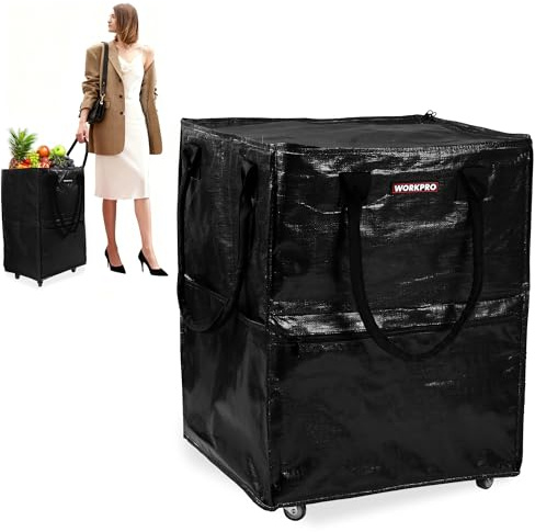WORKPRO Large Rolling Grocery Bag, 36-Gallon Tote with 5 Wheels, 110 lbs Capacity, Dual Carry, Wide Zipper & Extra Storage for Shopping, Laundry & Moving