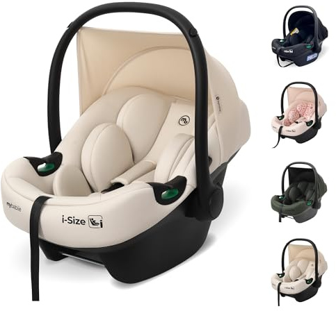 My Babiie MBCS02 i-Size Baby Car Seat - 40-87cm (Birth to 15 Months Approx.), R129, Group 0+, Lightweight Infant Carrier, Large Canopy, Newborn Insert, Adjustable Headrest - Ivory